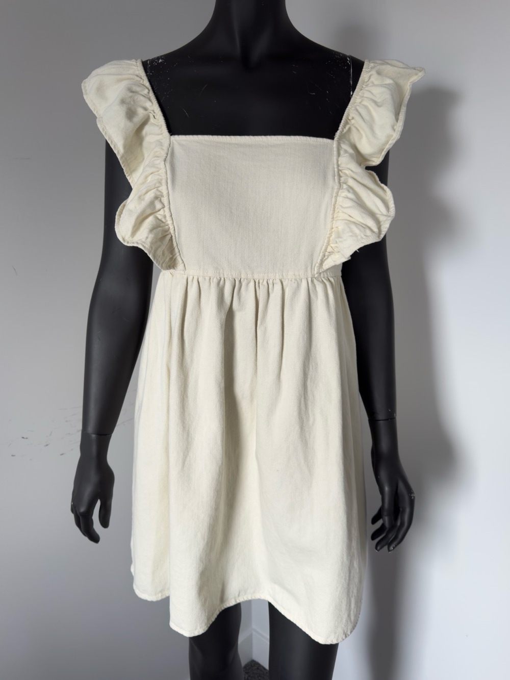 325. Gilli Cream Smocked Bodice Denim Light Yellow Mini Dress